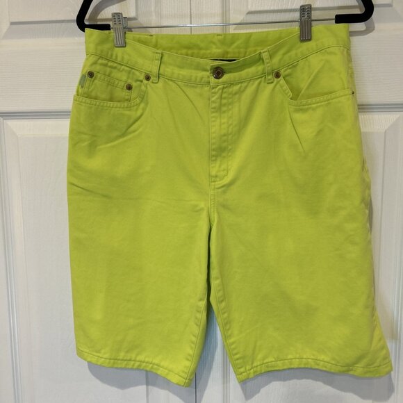 Vtg Lauren Jeans Co Womens Jean Shorts Green 12‎ Neon 90s Mom High Waist Bermuda - Picture 9 of 10